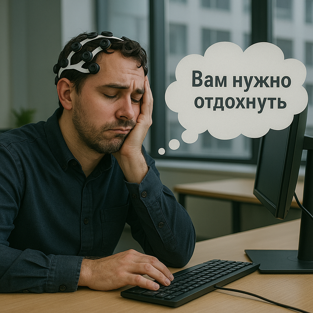 Человек получает рекомендации о необходимости сделать перерыв